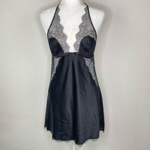 Victoria’s Secret Black Satin Lace Low Back Slip XS